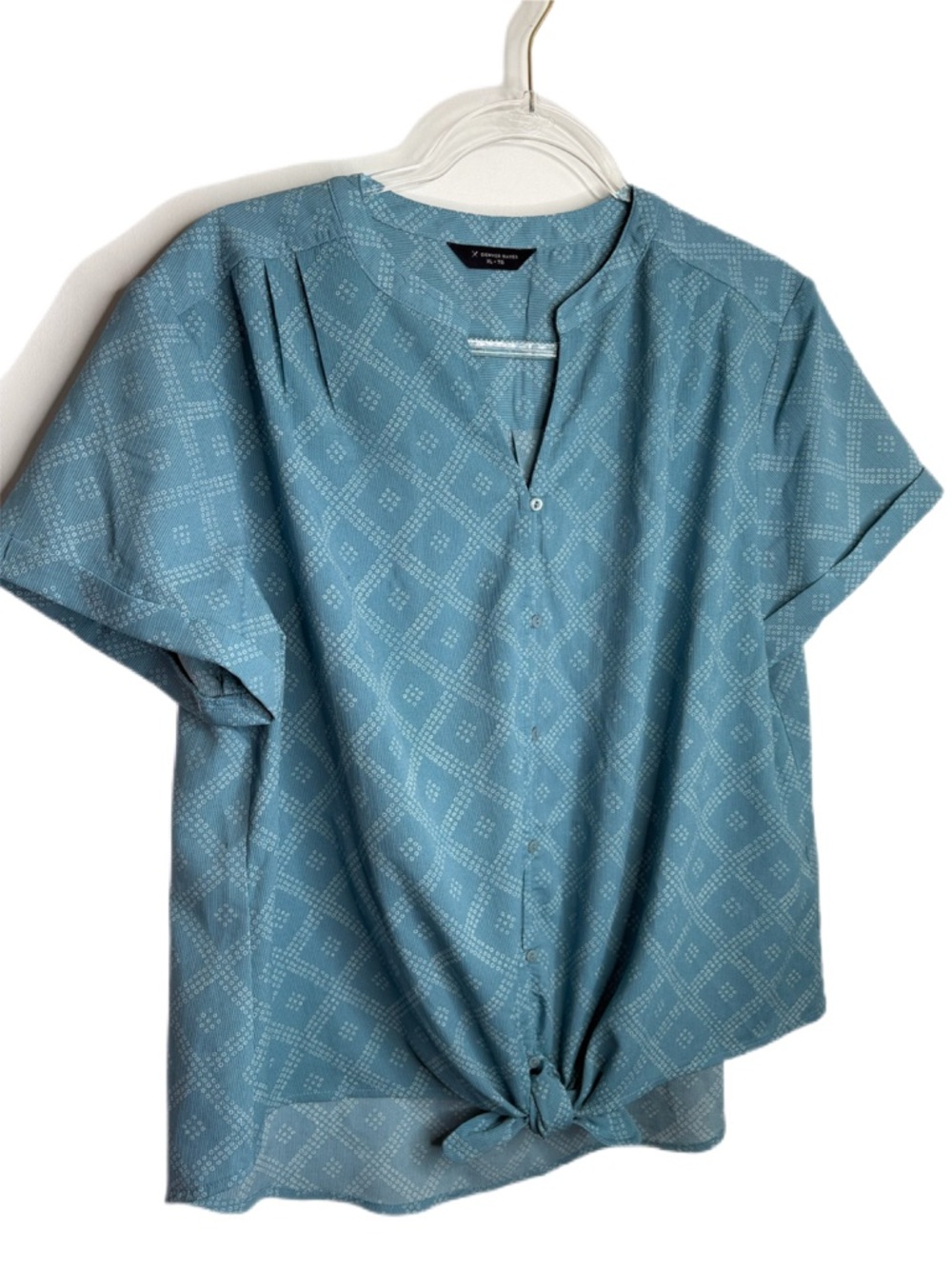 Light Blue Printed Tie-Front Blouse - Picture 2 of 8